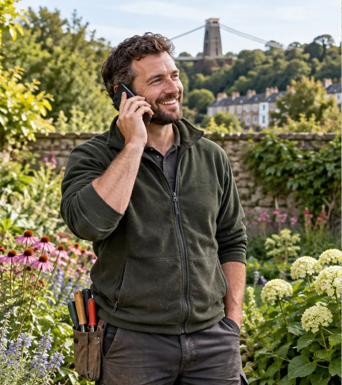 Bristol gardener answering a customer call