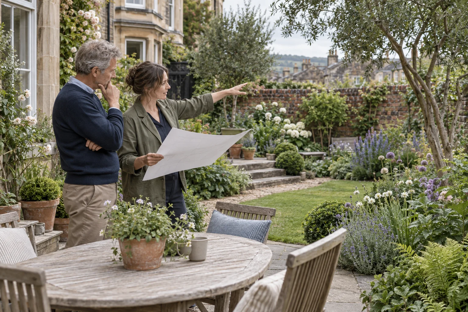 Gardener carrying out garden design carefully